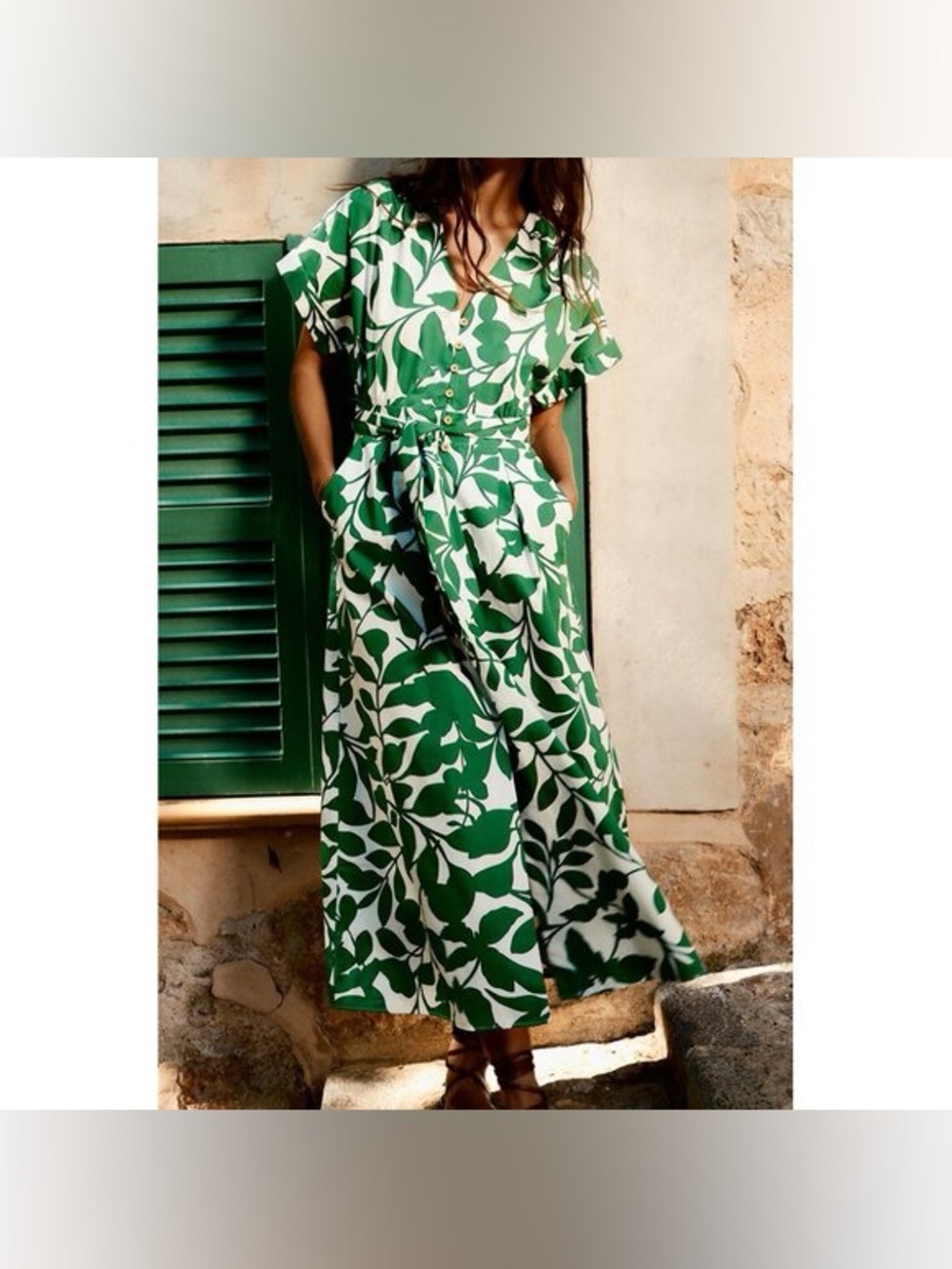 Zara white leaf-print midi dress size large